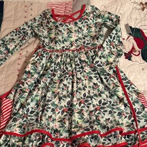 Floral Long Sleeve Dress with Red Accents